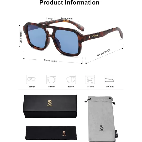 imageSOJOS Retro Aviator Sunglasses for Womens Mens Polarized Trendy Rectangle Designer Inspired Shades 80s 90s Sun Glasses SJ2342Blue