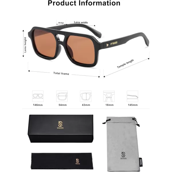 imageSOJOS Retro Aviator Sunglasses for Womens Mens Polarized Trendy Rectangle Designer Inspired Shades 80s 90s Sun Glasses SJ2342Brown