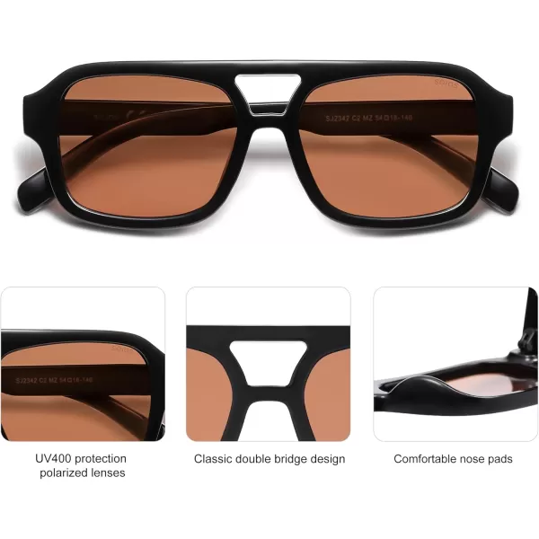 imageSOJOS Retro Aviator Sunglasses for Womens Mens Polarized Trendy Rectangle Designer Inspired Shades 80s 90s Sun Glasses SJ2342Brown