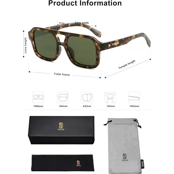 imageSOJOS Retro Aviator Sunglasses for Womens Mens Polarized Trendy Rectangle Designer Inspired Shades 80s 90s Sun Glasses SJ2342Multicolor