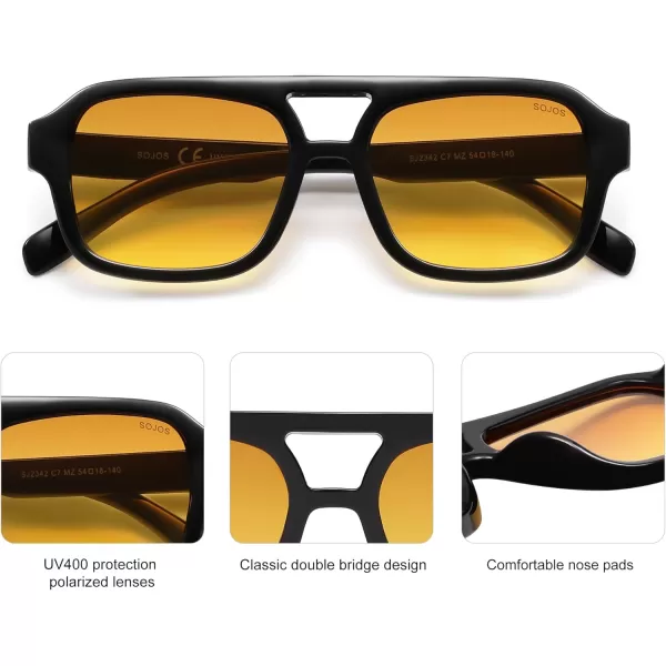 imageSOJOS Retro Aviator Sunglasses for Womens Mens Polarized Trendy Rectangle Designer Inspired Shades 80s 90s Sun Glasses SJ2342Orange