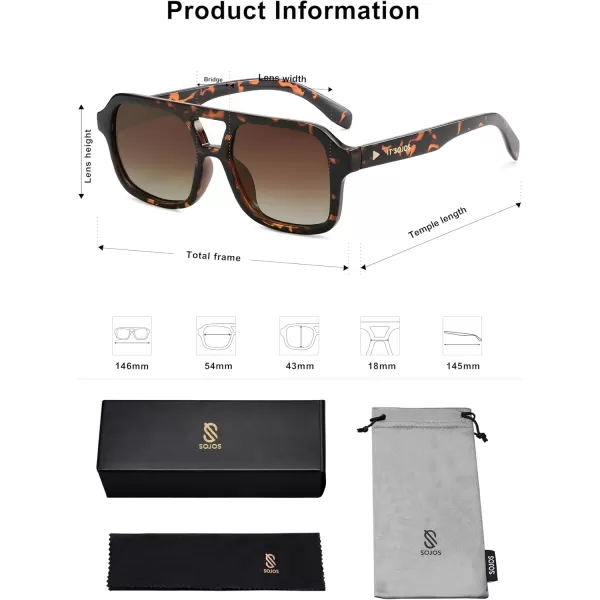 imageSOJOS Retro Aviator Sunglasses for Womens Mens Polarized Trendy Rectangle Designer Inspired Shades 80s 90s Sun Glasses SJ2342Tortoise