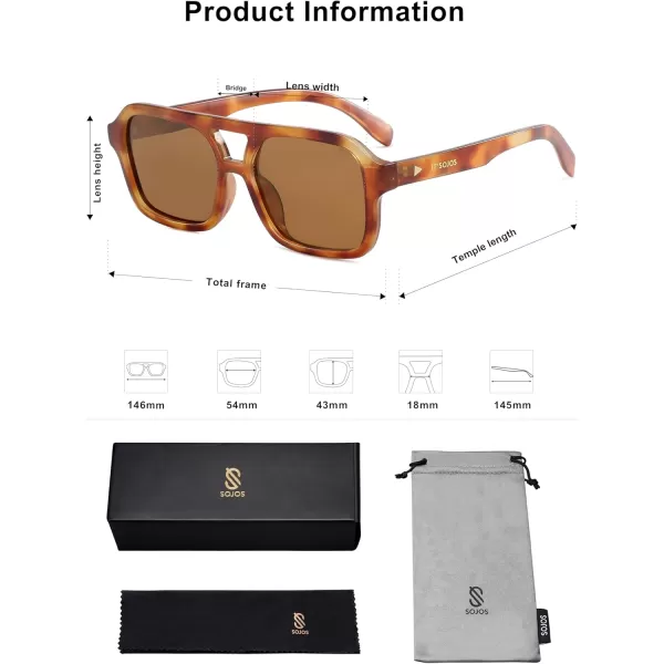 imageSOJOS Retro Aviator Sunglasses for Womens Mens Polarized Trendy Rectangle Designer Inspired Shades 80s 90s Sun Glasses SJ2342Yellow