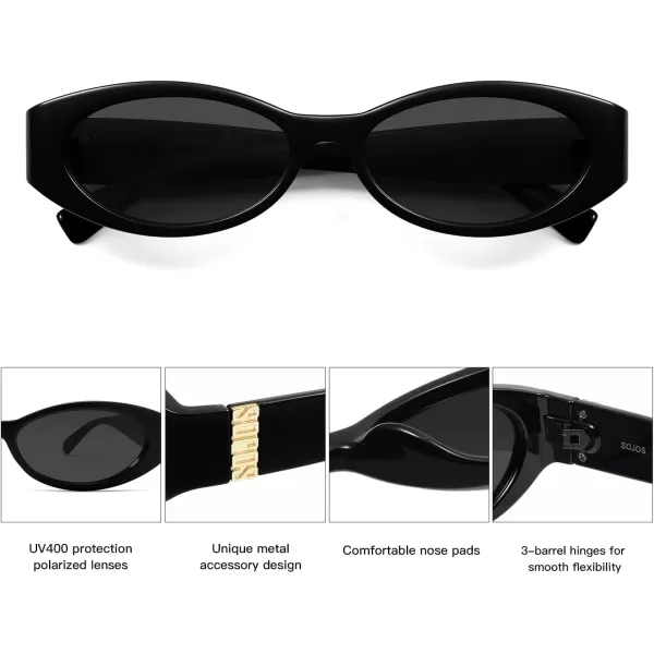 imageSOJOS Retro Oval Polarized Sunglasses for Women Men Trendy Cateye Vintage Y2k Sunnies SJ2364BlackGrey