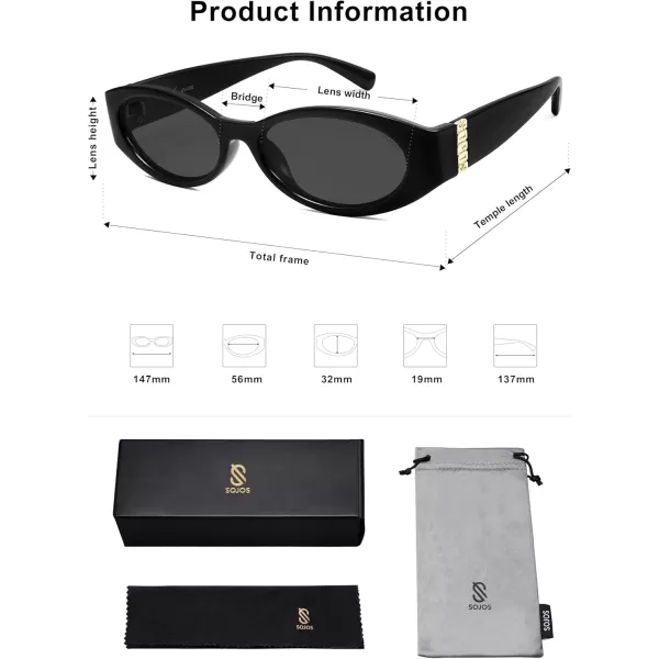imageSOJOS Retro Oval Polarized Sunglasses for Women Men Trendy Cateye Vintage Y2k Sunnies SJ2364BlackGrey