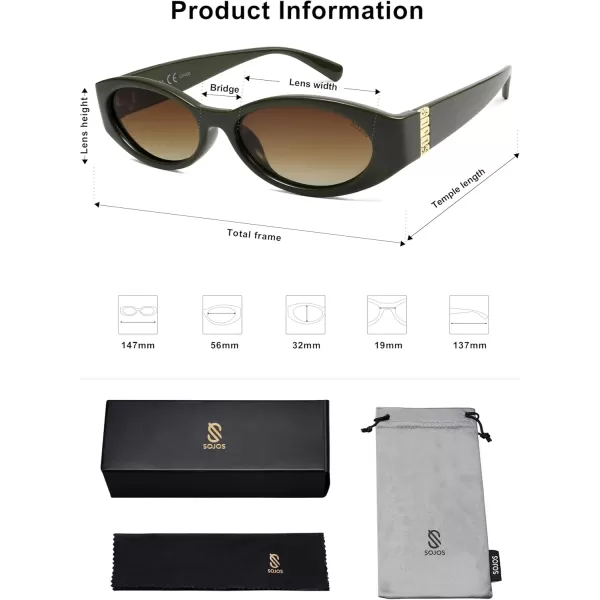 imageSOJOS Retro Oval Polarized Sunglasses for Women Men Trendy Cateye Vintage Y2k Sunnies SJ2364Dark GreenBrown