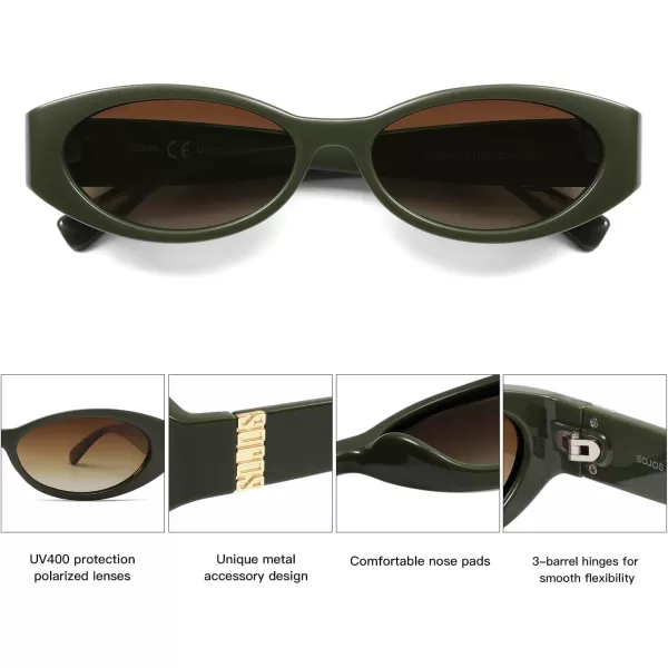 imageSOJOS Retro Oval Polarized Sunglasses for Women Men Trendy Cateye Vintage Y2k Sunnies SJ2364Dark GreenBrown