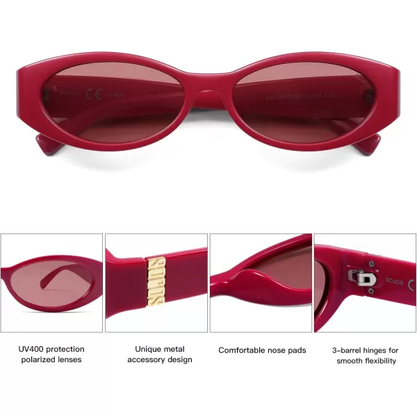 imageSOJOS Retro Oval Polarized Sunglasses for Women Men Trendy Cateye Vintage Y2k Sunnies SJ2364RoseRed