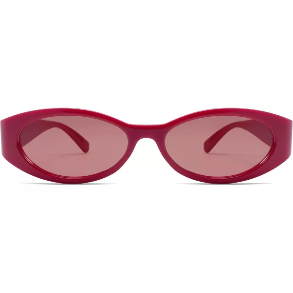 imageSOJOS Retro Oval Polarized Sunglasses for Women Men Trendy Cateye Vintage Y2k Sunnies SJ2364RoseRed