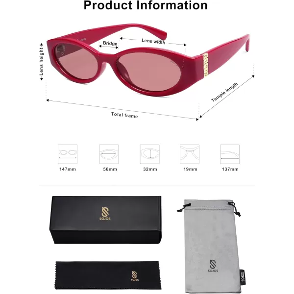imageSOJOS Retro Oval Polarized Sunglasses for Women Men Trendy Cateye Vintage Y2k Sunnies SJ2364RoseRed