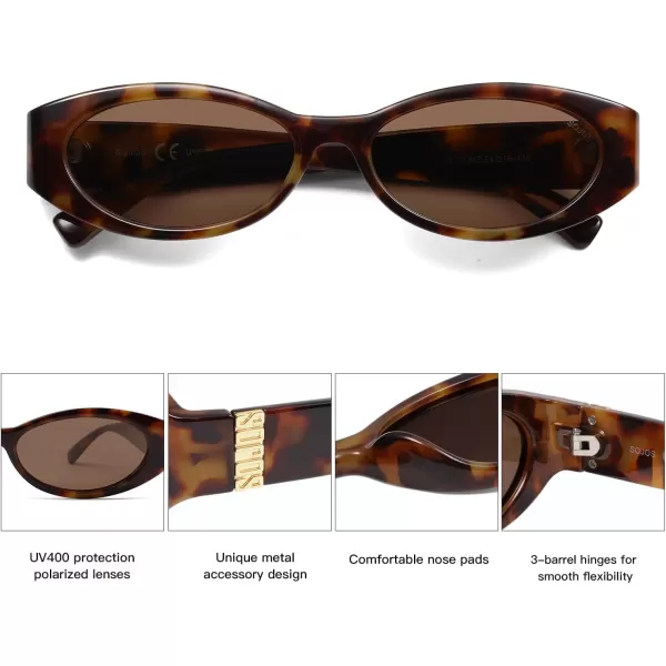 imageSOJOS Retro Oval Polarized Sunglasses for Women Men Trendy Cateye Vintage Y2k Sunnies SJ2364TortoiseBrown