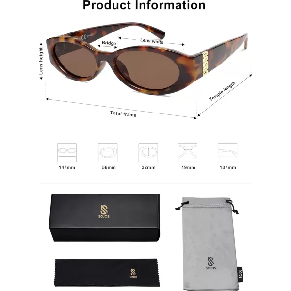 imageSOJOS Retro Oval Polarized Sunglasses for Women Men Trendy Cateye Vintage Y2k Sunnies SJ2364TortoiseBrown