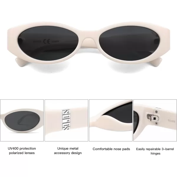 imageSOJOS Retro Oval Polarized Sunglasses for Women Men Trendy Cateye Vintage Y2k Sunnies SJ2364WhiteGrey