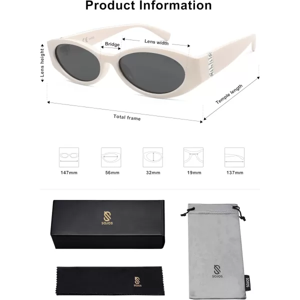 imageSOJOS Retro Oval Polarized Sunglasses for Women Men Trendy Cateye Vintage Y2k Sunnies SJ2364WhiteGrey