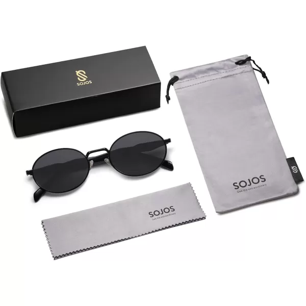imageSOJOS Retro Oval Sunglasses for Women Men Trendy Sun Glasses Designer Inspired Classic Shades UV400 Protection SJ1224Black