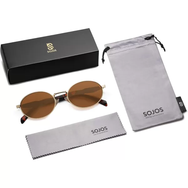 imageSOJOS Retro Oval Sunglasses for Women Men Trendy Sun Glasses Designer Inspired Classic Shades UV400 Protection SJ1224Brown