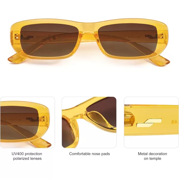 imageSOJOS Retro Rectangle Polarized Sunglasses for Women Men Trendy Narrow Rectangular Frame Sunnies SJ2351Crystal Orange