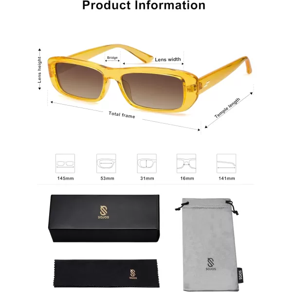 imageSOJOS Retro Rectangle Polarized Sunglasses for Women Men Trendy Narrow Rectangular Frame Sunnies SJ2351Crystal Orange