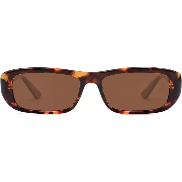 imageSOJOS Retro Rectangle Polarized Sunglasses for Women Men Trendy Narrow Rectangular Frame Sunnies SJ2351Dark Tortoise