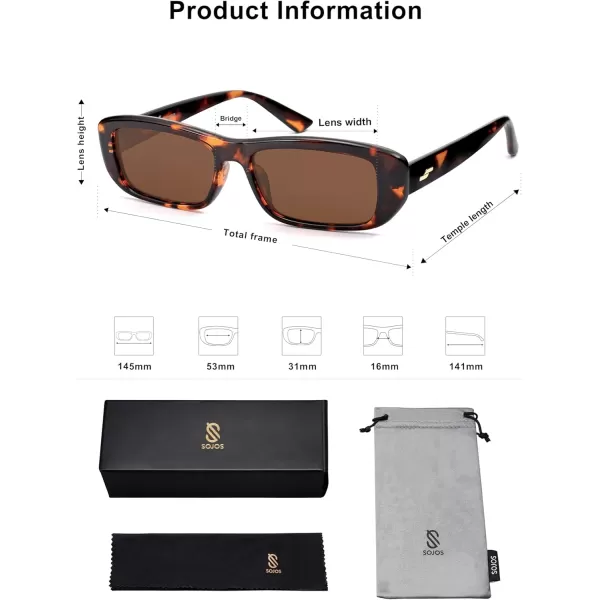 imageSOJOS Retro Rectangle Polarized Sunglasses for Women Men Trendy Narrow Rectangular Frame Sunnies SJ2351Dark Tortoise