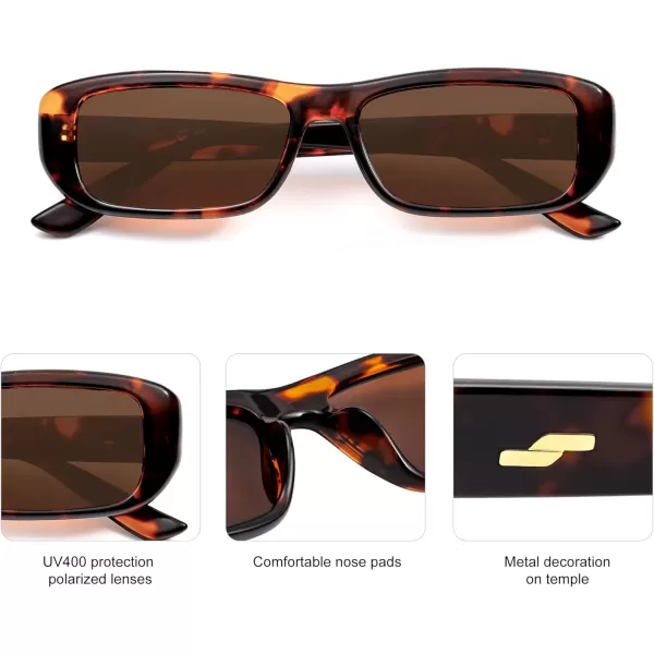 imageSOJOS Retro Rectangle Polarized Sunglasses for Women Men Trendy Narrow Rectangular Frame Sunnies SJ2351Dark Tortoise