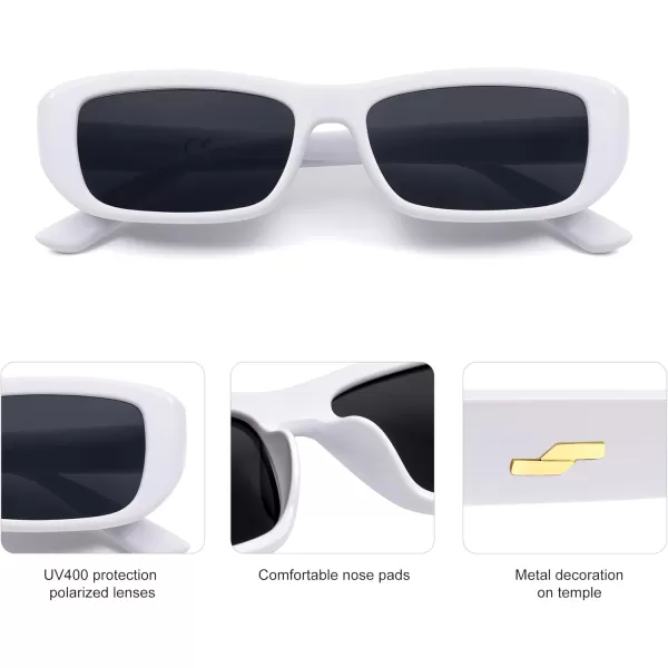 imageSOJOS Retro Rectangle Polarized Sunglasses for Women Men Trendy Narrow Rectangular Frame Sunnies SJ2351White
