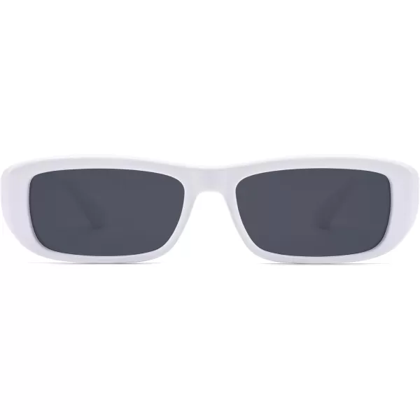 imageSOJOS Retro Rectangle Polarized Sunglasses for Women Men Trendy Narrow Rectangular Frame Sunnies SJ2351White