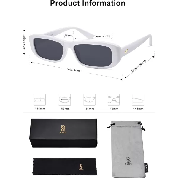 imageSOJOS Retro Rectangle Polarized Sunglasses for Women Men Trendy Narrow Rectangular Frame Sunnies SJ2351White