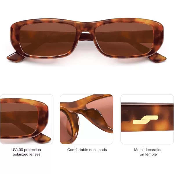 imageSOJOS Retro Rectangle Polarized Sunglasses for Women Men Trendy Narrow Rectangular Frame Sunnies SJ2351Yellow Tortoise