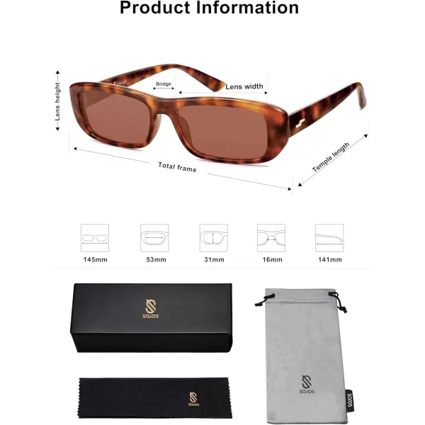 imageSOJOS Retro Rectangle Polarized Sunglasses for Women Men Trendy Narrow Rectangular Frame Sunnies SJ2351Yellow Tortoise