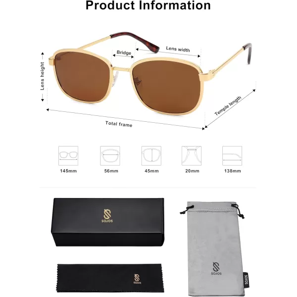 imageSOJOS Retro Rectangle Polarized Sunglasses for Women Men Vintage 90s Style Rectangular Frame Sunnies SJ1225GoldBrown