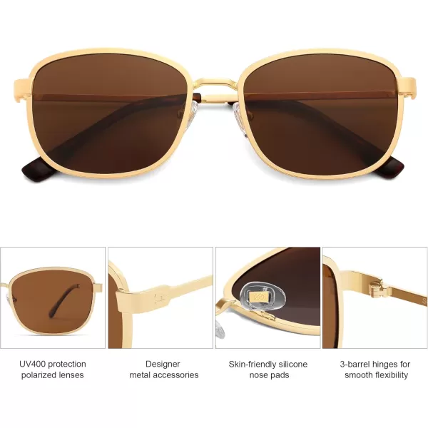 imageSOJOS Retro Rectangle Polarized Sunglasses for Women Men Vintage 90s Style Rectangular Frame Sunnies SJ1225GoldBrown