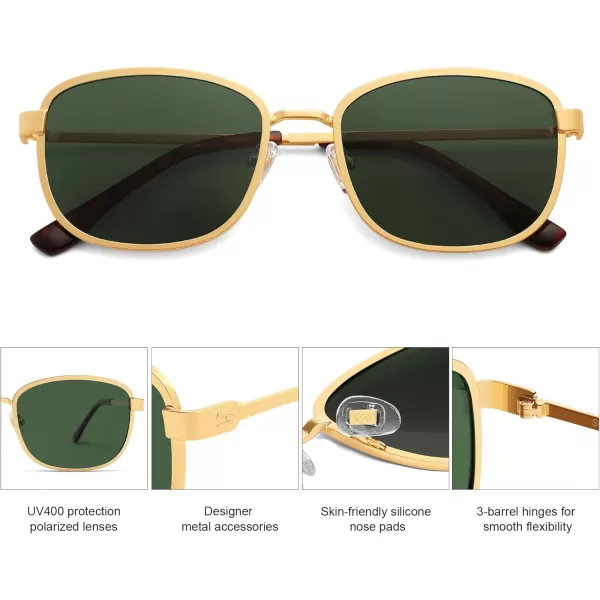 imageSOJOS Retro Rectangle Polarized Sunglasses for Women Men Vintage 90s Style Rectangular Frame Sunnies SJ1225GoldDark Green