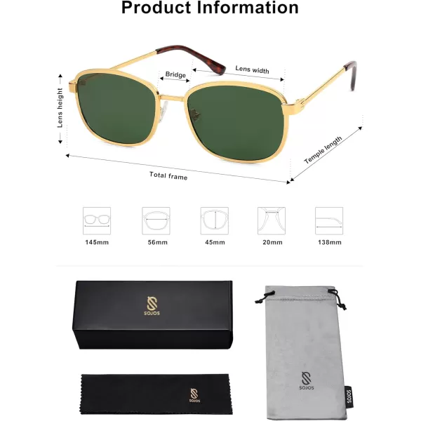 imageSOJOS Retro Rectangle Polarized Sunglasses for Women Men Vintage 90s Style Rectangular Frame Sunnies SJ1225GoldDark Green