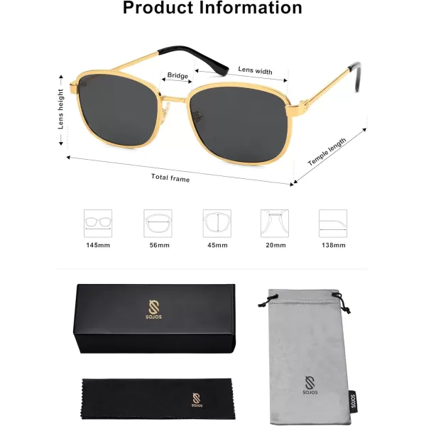 imageSOJOS Retro Rectangle Polarized Sunglasses for Women Men Vintage 90s Style Rectangular Frame Sunnies SJ1225GoldGrey