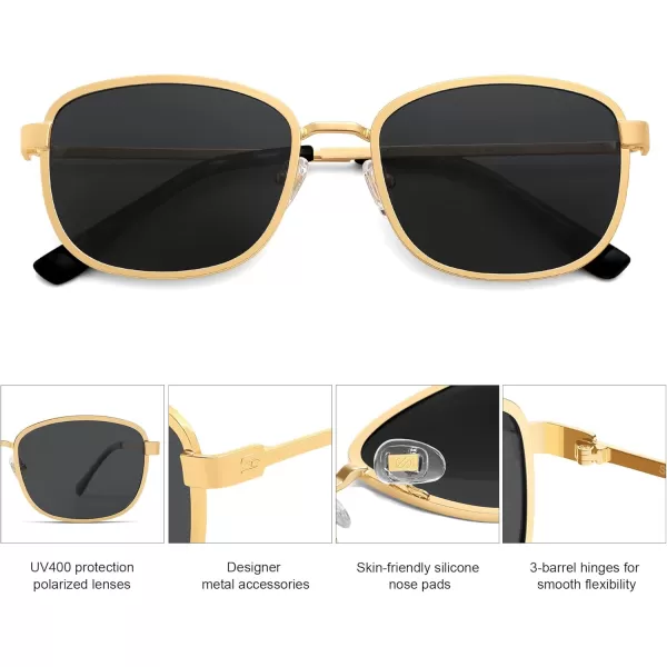 imageSOJOS Retro Rectangle Polarized Sunglasses for Women Men Vintage 90s Style Rectangular Frame Sunnies SJ1225GoldGrey