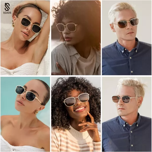imageSOJOS Retro Rectangle Polarized Sunglasses for Women Men Vintage 90s Style Rectangular Frame Sunnies SJ1225Rose GoldLight Brown