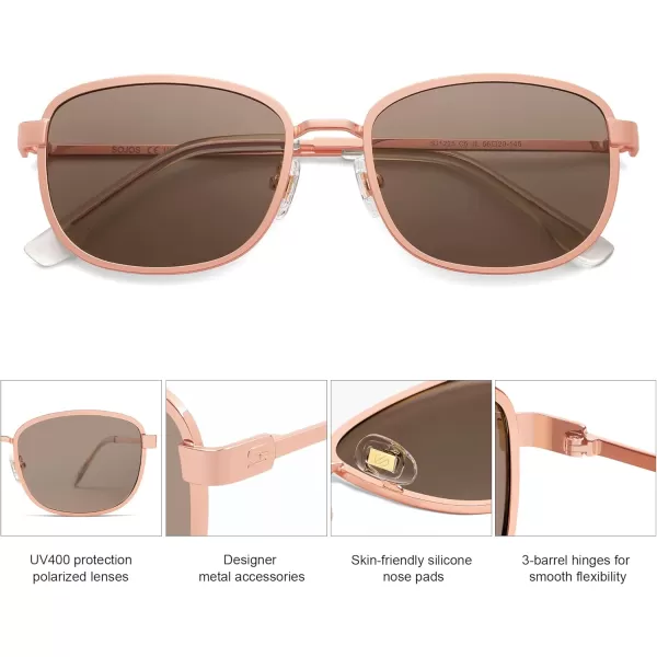 imageSOJOS Retro Rectangle Polarized Sunglasses for Women Men Vintage 90s Style Rectangular Frame Sunnies SJ1225Rose GoldLight Brown