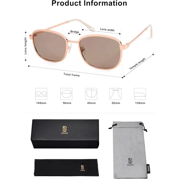 imageSOJOS Retro Rectangle Polarized Sunglasses for Women Men Vintage 90s Style Rectangular Frame Sunnies SJ1225Rose GoldLight Brown