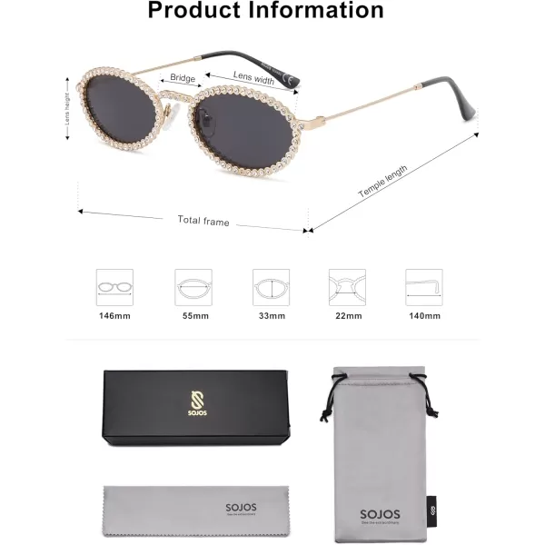 imageSOJOS Retro Skinny Oval Rhinestone Sunglasses for Women 90s Styles Bling Hippie Disco Trendy Sun Glasses Small Face SJ1205Black