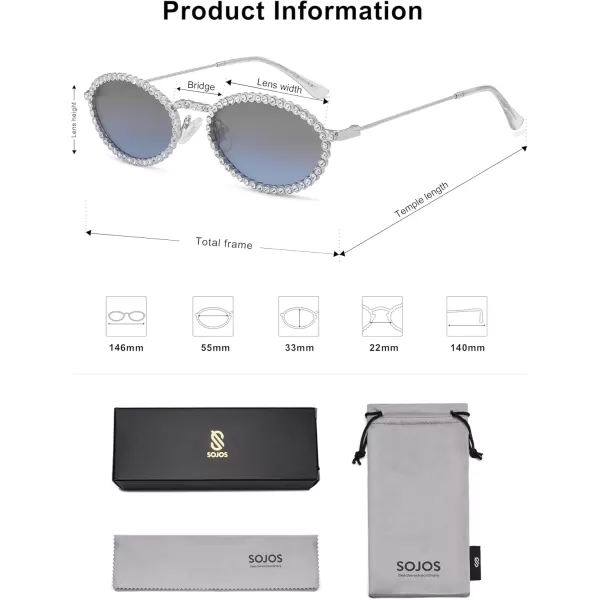 imageSOJOS Retro Skinny Oval Rhinestone Sunglasses for Women 90s Styles Bling Hippie Disco Trendy Sun Glasses Small Face SJ1205Blue