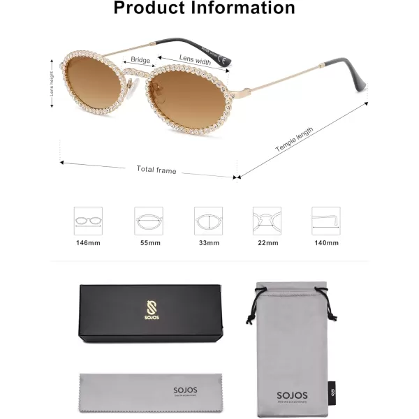 imageSOJOS Retro Skinny Oval Rhinestone Sunglasses for Women 90s Styles Bling Hippie Disco Trendy Sun Glasses Small Face SJ1205Brown