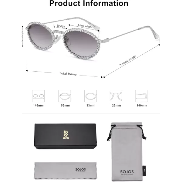 imageSOJOS Retro Skinny Oval Rhinestone Sunglasses for Women 90s Styles Bling Hippie Disco Trendy Sun Glasses Small Face SJ1205Grey