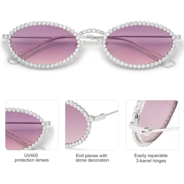 imageSOJOS Retro Skinny Oval Rhinestone Sunglasses for Women 90s Styles Bling Hippie Disco Trendy Sun Glasses Small Face SJ1205Multicolor