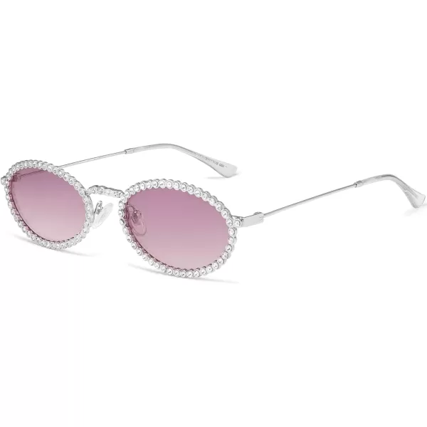imageSOJOS Retro Skinny Oval Rhinestone Sunglasses for Women 90s Styles Bling Hippie Disco Trendy Sun Glasses Small Face SJ1205Multicolor