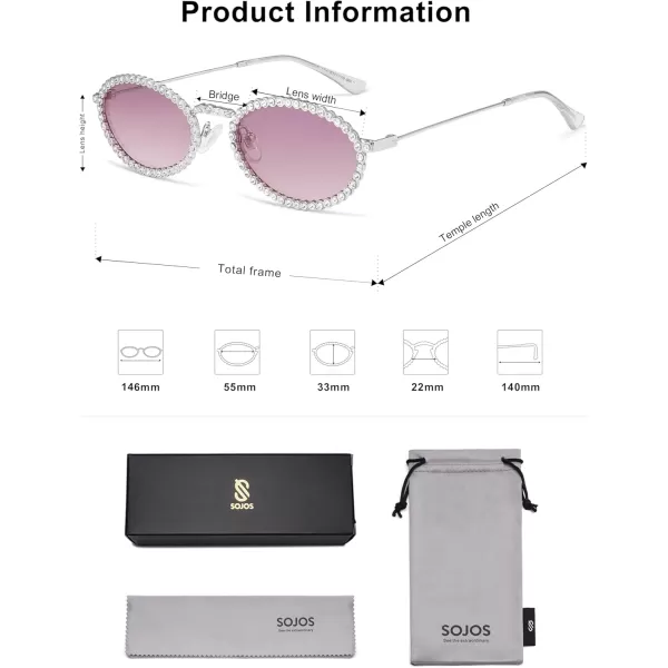 imageSOJOS Retro Skinny Oval Rhinestone Sunglasses for Women 90s Styles Bling Hippie Disco Trendy Sun Glasses Small Face SJ1205Multicolor