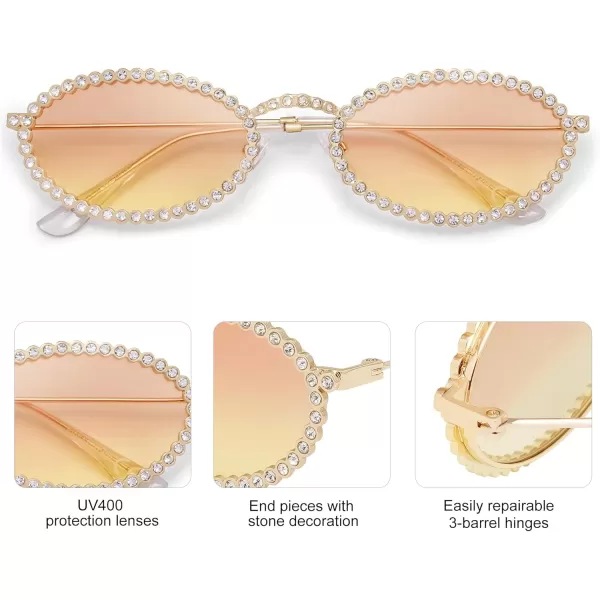 imageSOJOS Retro Skinny Oval Rhinestone Sunglasses for Women 90s Styles Bling Hippie Disco Trendy Sun Glasses Small Face SJ1205Pink