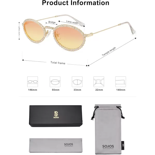 imageSOJOS Retro Skinny Oval Rhinestone Sunglasses for Women 90s Styles Bling Hippie Disco Trendy Sun Glasses Small Face SJ1205Pink
