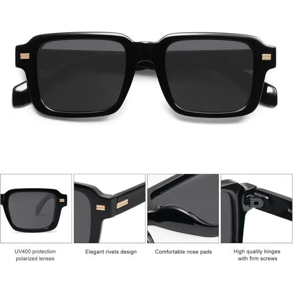 imageSOJOS Retro Square Polarized Sunglasses for Women Men 70s 80s Classic Vintage Rectangle Shades SJ2345BlackGrey