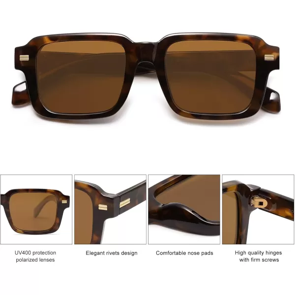 imageSOJOS Retro Square Polarized Sunglasses for Women Men 70s 80s Classic Vintage Rectangle Shades SJ2345Brown TortoiseBrown